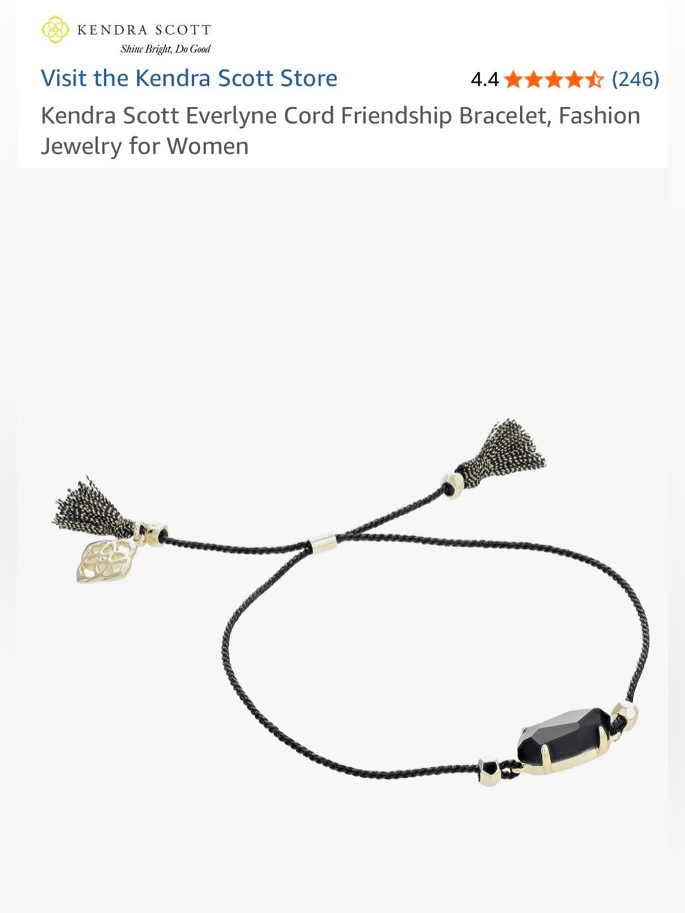 Kendra Scott Everlyne Cord Friendship Bracelet in Gold/Black NWOT